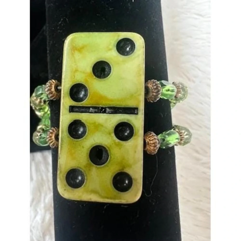 Domino Thistle Bracelet‎ Vintage Green Botanical Whimsigoth Mahjong